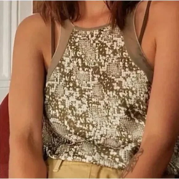 Free People Intimately NIGHTS OUT Snakeskin Print Bodysuit Moss Green L NWOT $68 - Picture 4 of 10